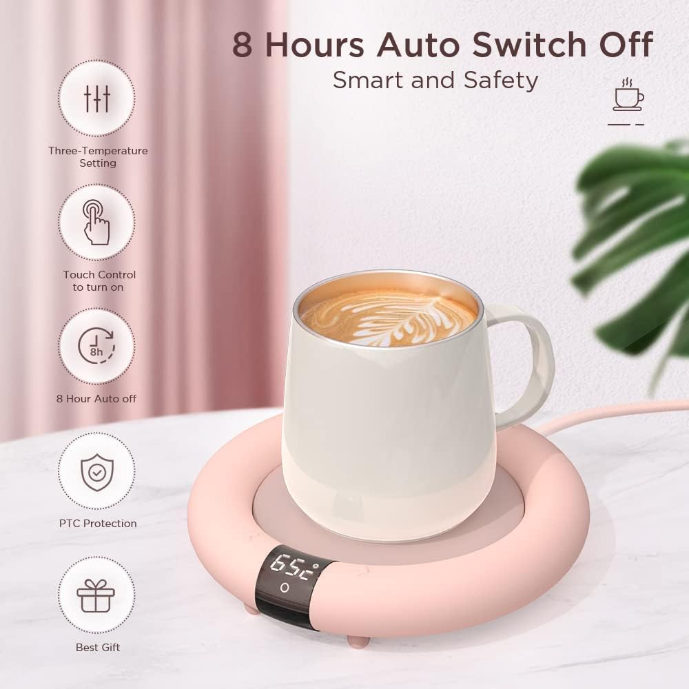 Coffee Mug Warmer， 2022 EasyAcc Coffee Warmer for Desk [with Silicon Cup Lid] Smart Mug Warmer Auto Shut Off， 3 Temp Setting to 167℉， Touch Switch， LED Display Cup Warmer for Office Home -Coffee Gift - Image 4